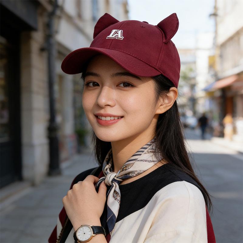 Premium Letter Embroidered Baseball Cap High Quality Cotton Cute Cat Ear Hat Women's Shade Sun Protection Hat
