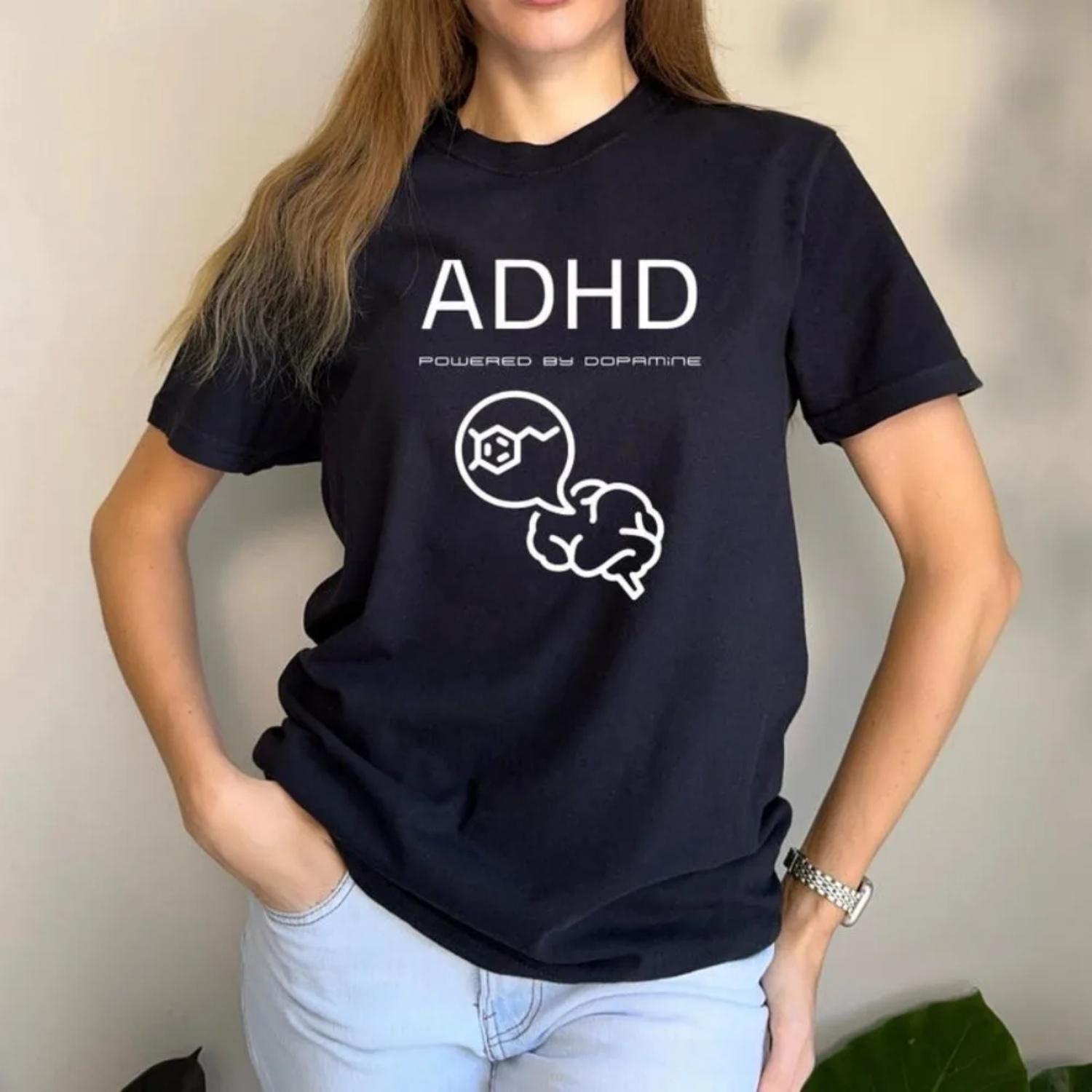 

Funny Saying Adhd Shirt ADHD Awareness Mental Health T-Shirt Men Women Universal Summer Casual Crewneck Cotton Short Slevees XXXXXL чорний