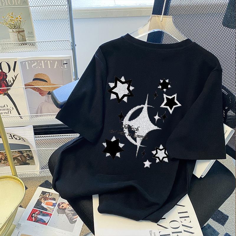 Women's American Retro Short-Sleeve T-Shirt: Trendy, Loose-Fit Plus Size with Personality Print, Perfect for Summer Couples