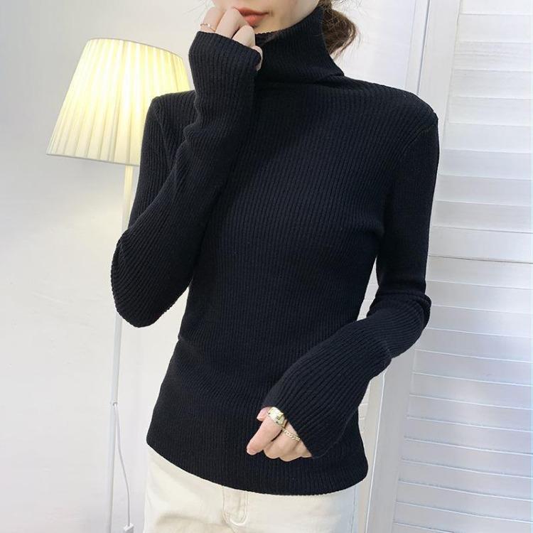 

Women Knitted Sweater Autumn Turtleneck Pullover Long Sleeve Slim Fit Basic Solid Color Top Bottoming Shirt Female XXXXXL чорний