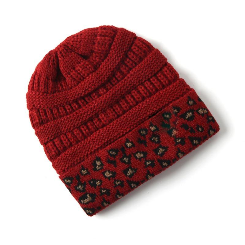 Women S Winter Warm Knit Beanie Hat Leopard Pattern Adult