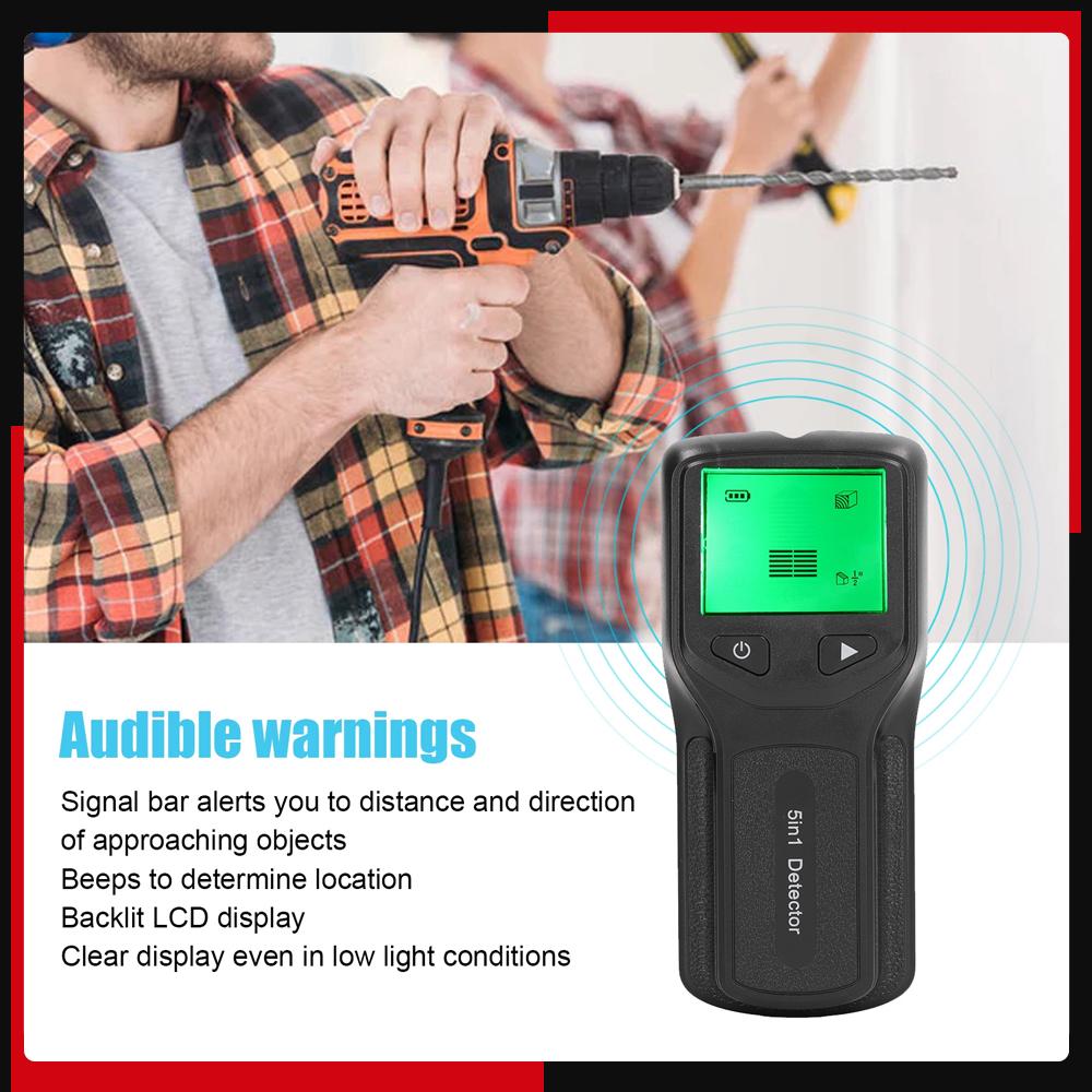 5 in 1 Detector HD LCD Display Stud Finder Wall Scanner Sensor for Wood AC Wire Center Edge Tool