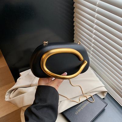 Nová spojková taška Kovová rukojeť Design Večerní taška Kulatá krabička Řetízková taška Elegantní dámské tašky přes rameno PU Crossbody taška