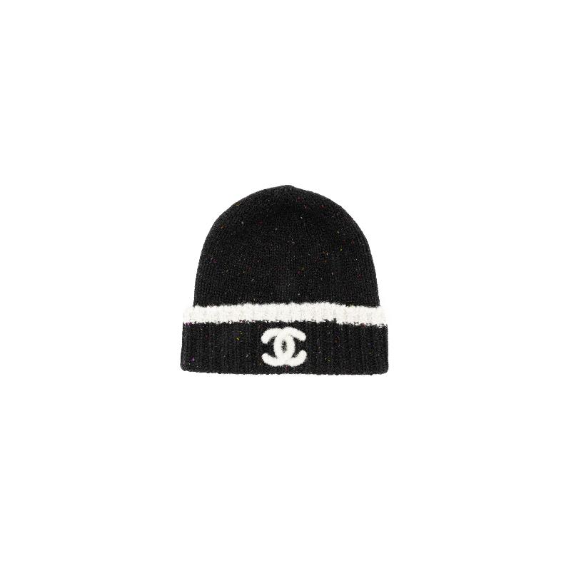 

CHANEL knitted logo wool multi-color wool wool hat same style for men and women as couple чорний