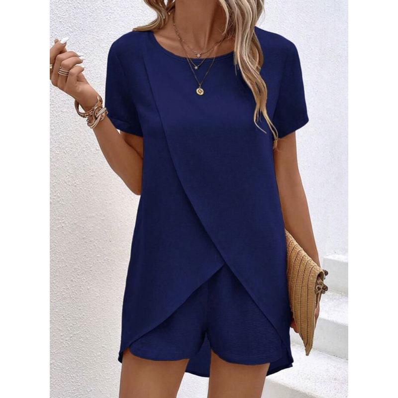 2025 Summer Women's Two-Piece Set: Irregular Top & Shorts Casual Wear