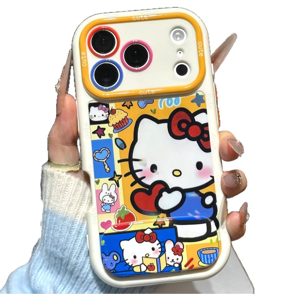 White heart cat bracket is suitable for Apple 17 mobile phone case iPhone16Pro Xiaomi oppo anti-drop all-inclusive.