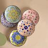 Bol Ceramic Bohemian Vintage pentru Pisici, Vas pentru Hrană și Apă Pui de Pisică cu Fund Anti-alunecare, Farfurie Wide Shallow Pet Feeder Prietenoasă cu Vibrisele pentru Hrană Uscată și Umedă