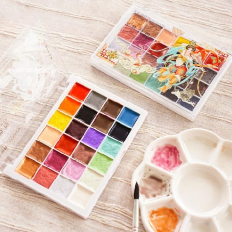 24-Farben Nationaler Stil Festes Aquarellpigment-Set Künstlerbedarf für Anfänger Handgezeichnete Illustration Kreation Aquarellfarbe