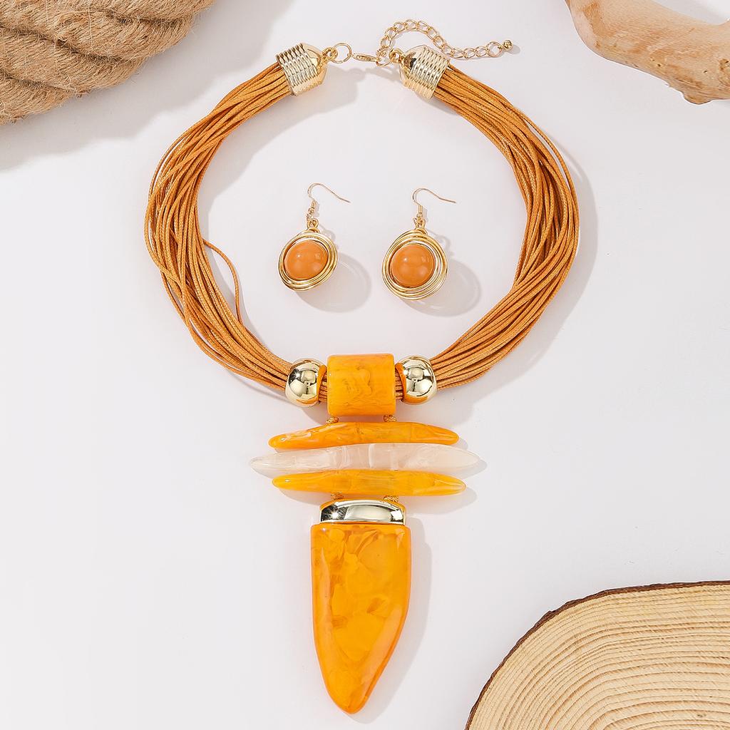 Set de Joyería Occidental Moda Irregular Turquesa Imitación Cuerda de Cera Collar Statement y Pendientes Accesorios de Fiesta para Mujer