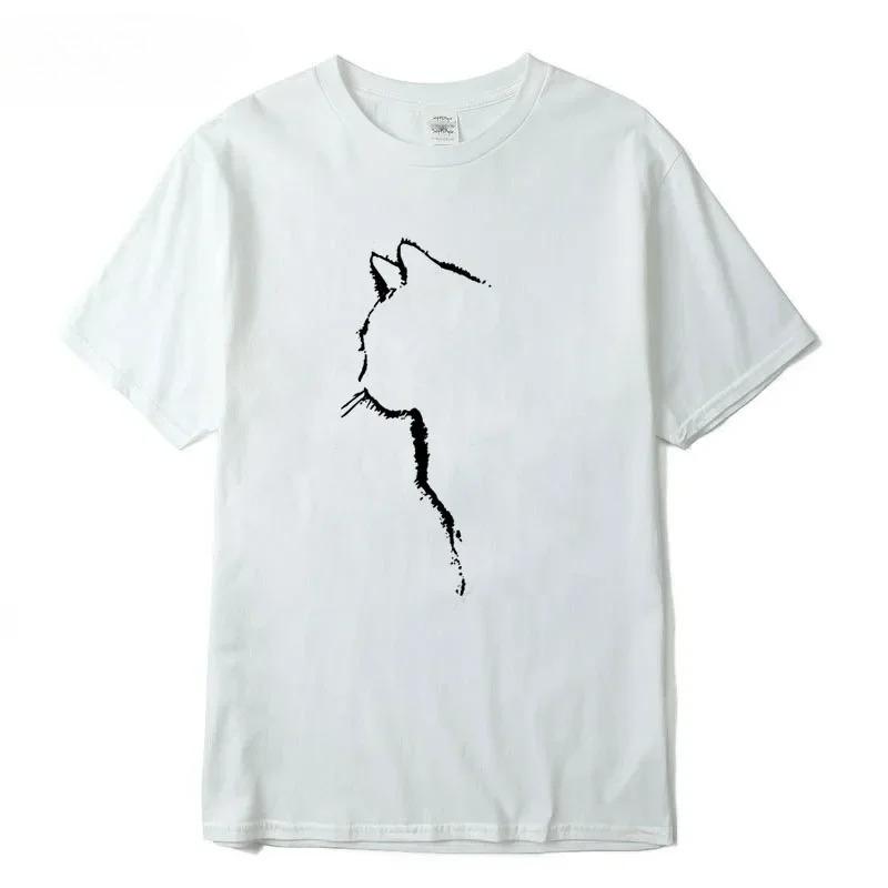 

Mens Tshirt Top Quality 100 Cotton Short Sleeve Cool Cat Print Oneck Casual Loose Hip Hop for Men Summer Male Tee Top S