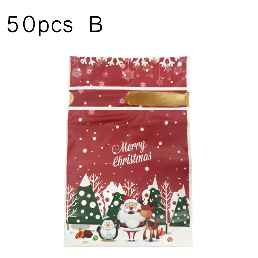 50pcs Christmas Candy Bags Santa Cookie Biscuit Packaging Bag  Home Gift Rebate Decoration For New Year Christmas Gifts