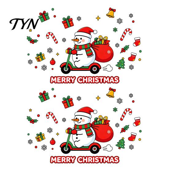 Indoor Outdoor Holiday Decor Cute Snowman Scooter Christmas Static Window Cling, Cartoon Merry Glass Removable Seasonal Decals Decal,