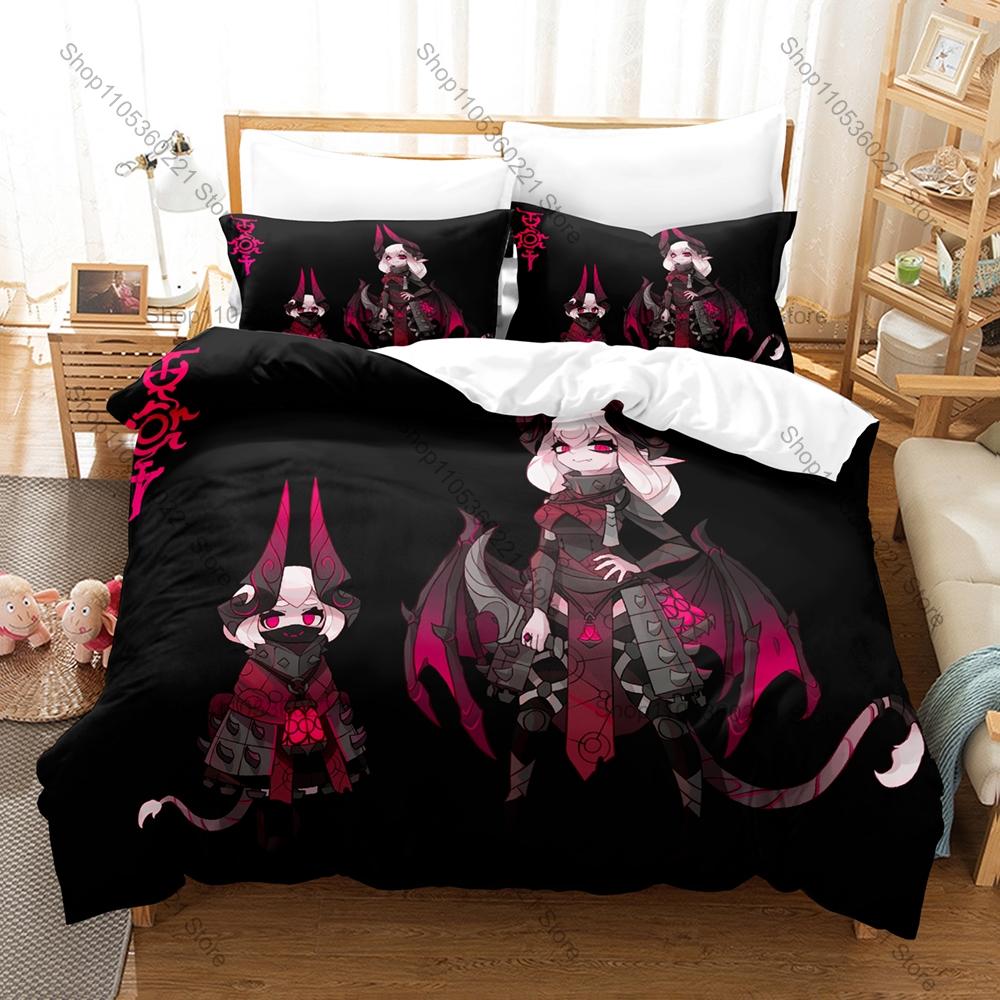 Soulfire Demons Themed Bedding Set, Duvet Cover & 2 Pillowcases, Fiery Demon Pattern Breathable Fabric All Season Use