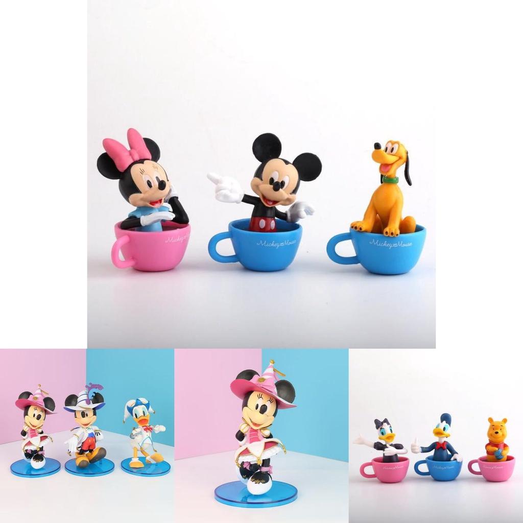 Disney Minnie Mickey Figure Teacup Toy Set For Kids Pvc Material Perfect For Cake Decoration And Diy Projects