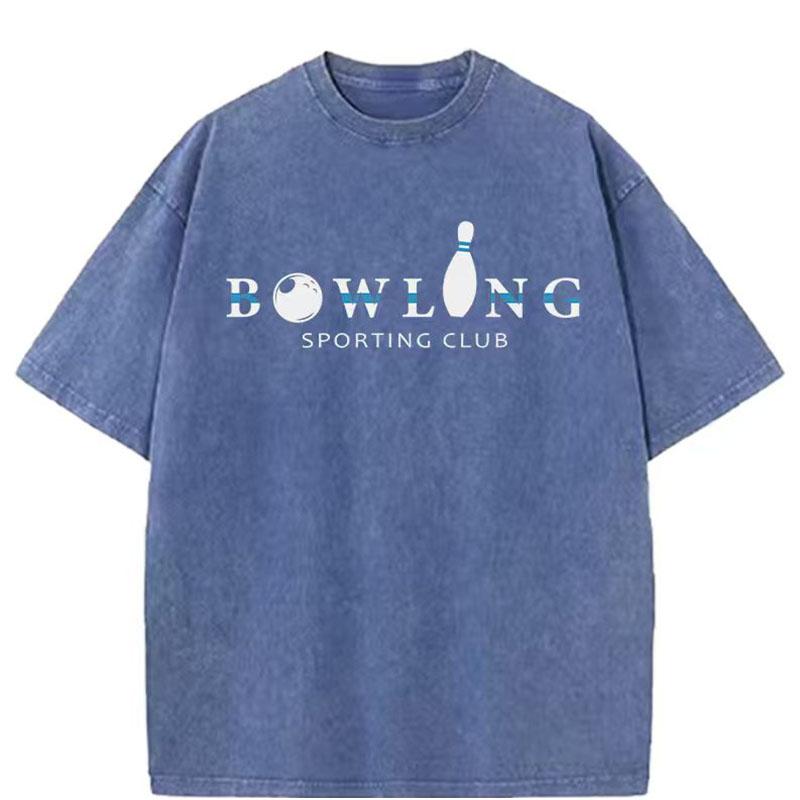 Unisexs  Summer Washed Vintage Short Sleeve g  Pure Cotton LooseFitting Bowling Pattern TShirt