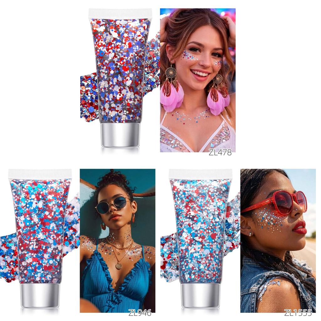 Independent Day Glitter Star Face And Body Gel With Sparkling Shine For Festival Celebration