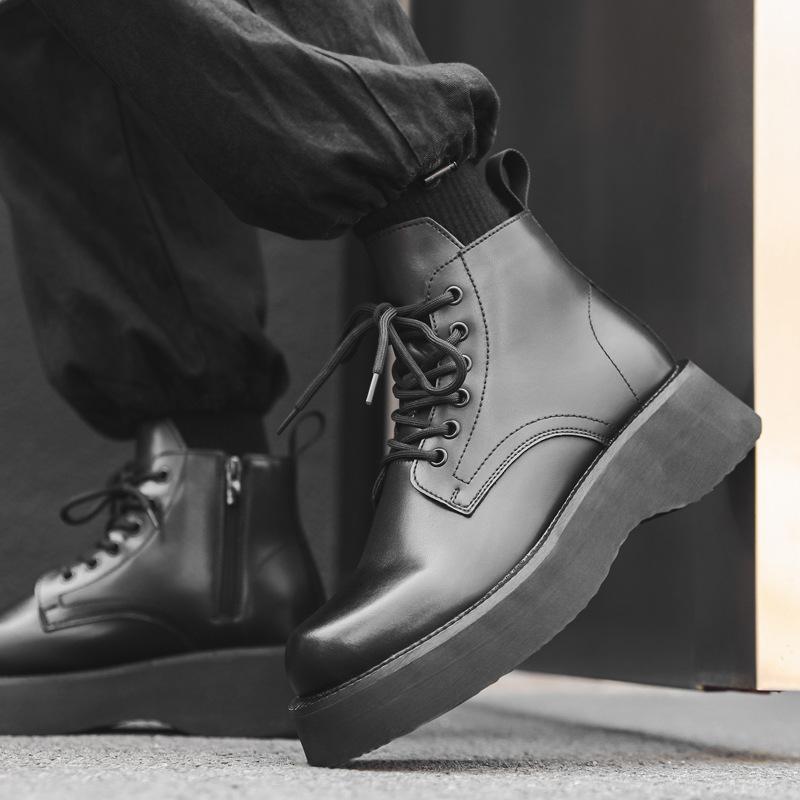 Martin boots men's new versatile thick-soled heightening autumn and winter velvet high-top tooling boots men's shoes 22611-J