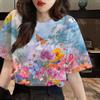 3D printed women's T-shirt, Korean style short sleeved shirt, fashionable, casual and versatile