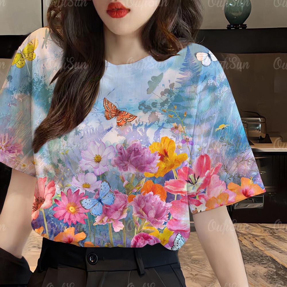 3D printed women's T-shirt, Korean style short sleeved shirt, fashionable, casual and versatile