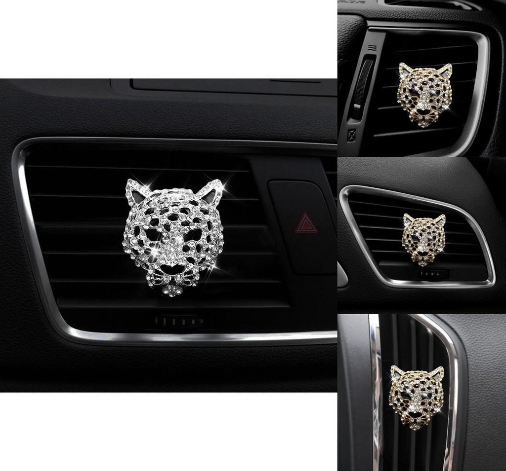 Metal Car Perfume Holder With Leopard Design Long-lasting Aroma Silver And Gold Options