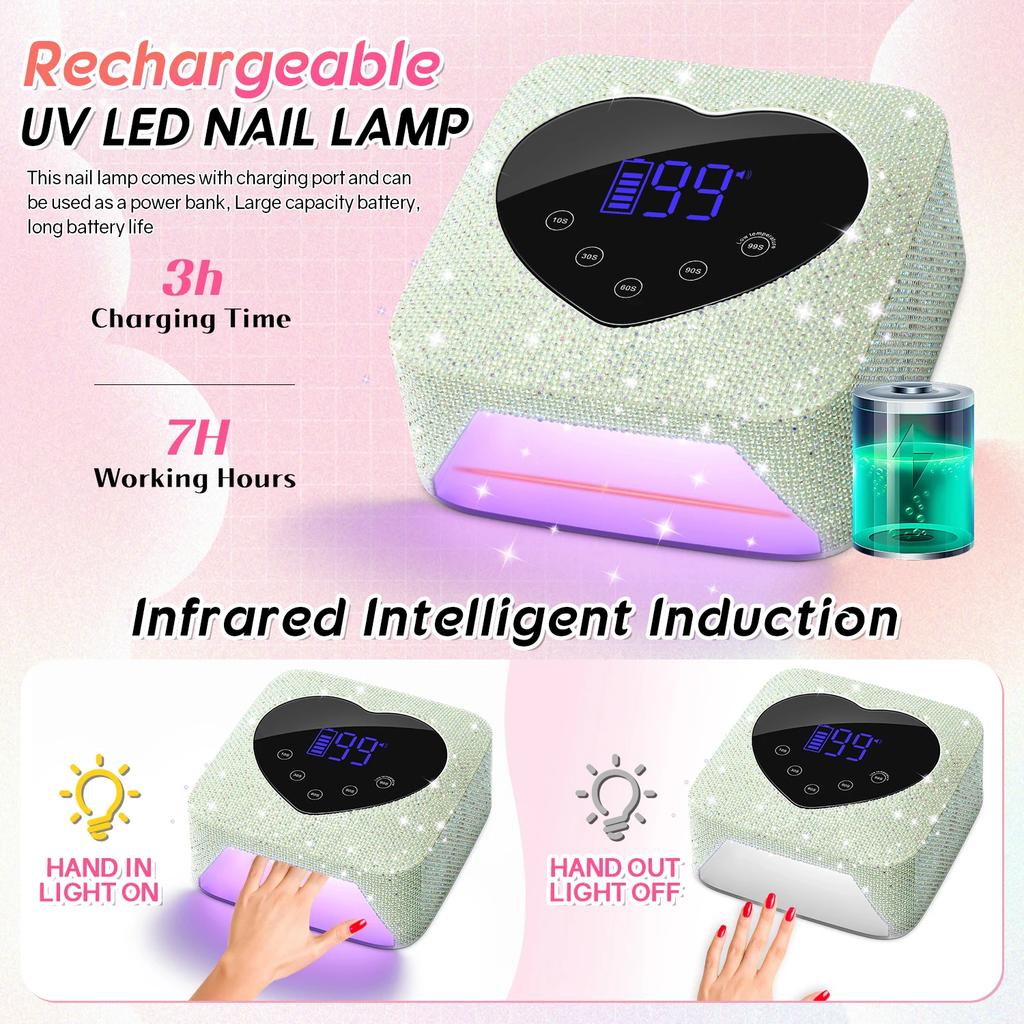 DianaBeauty UV Nail Lamp Rechargeable Cordless Manicure Lamp with 5 Timers 30 LEDs UV Cabin for Nail Nail Art Tools Nail Dryer