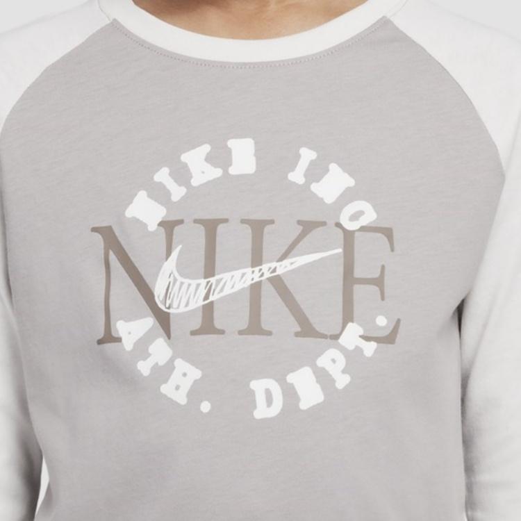 Nike Heritage T-Shirt Redux Round Neck Fashion Pullover Long Sleeve Kids tops University-Grey II3715-009