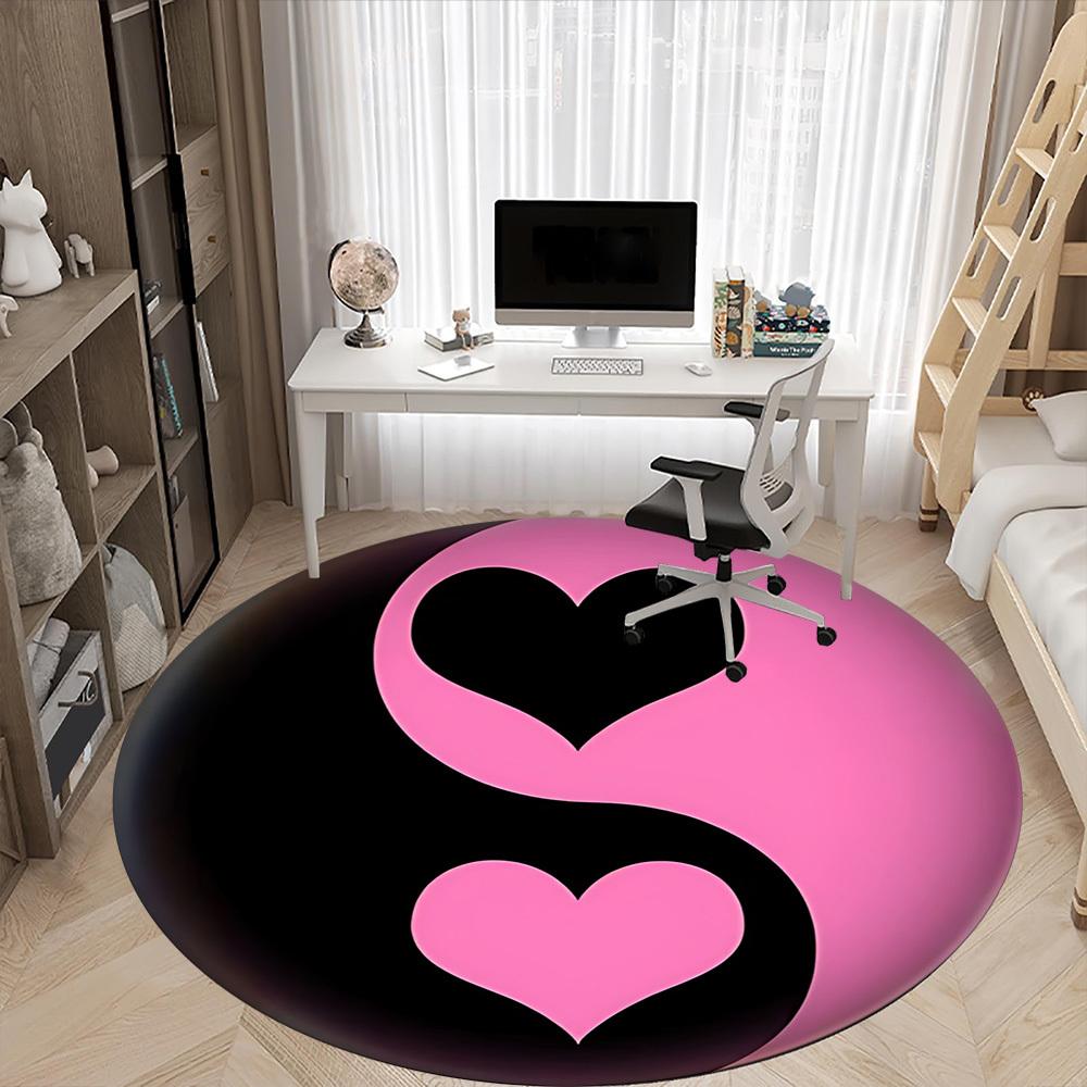 1pc Heart Yin Yang Chair Carpet for Office - Indoor Non-Slip Washable Polyester Fiber Carpet, Soft Comfortable Mat For Office yy250928044