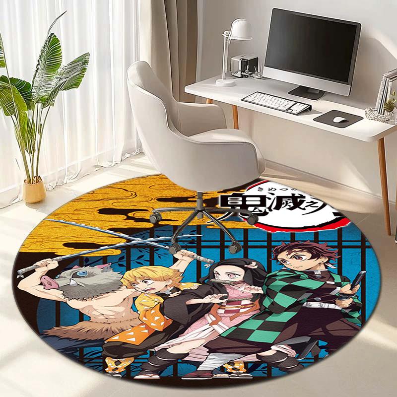 Classic Japanese-style Cartoon Demon Slayer Round Rug, Home Soft Decorative Anti-slip Yoga Mat and Chair Mat, Outdoor Floor Mat Carpet K33