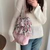 2025 new skirt flower bag niche design sense literary retro canvas bag versatile single shoulder portable tote bag