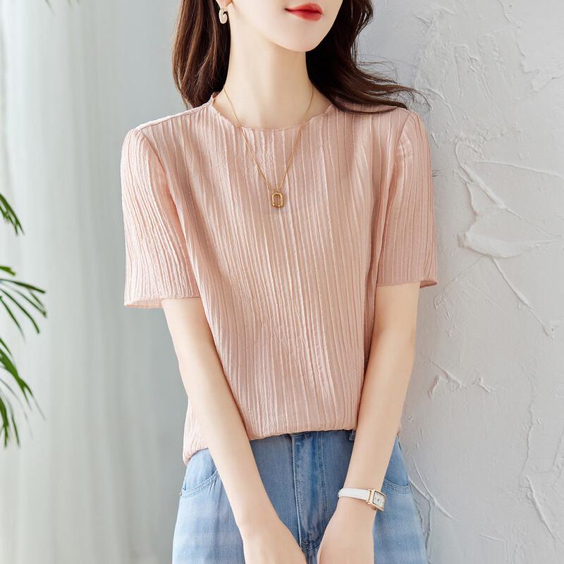 

Srcr 96% Silk Soft Crepe Short Sleeve Top L