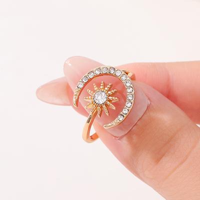 Exquisite Slightly Inlaid with Diamonds, Sun and Moon Tonghui Light Luxury Opening, Niche High-end Women's Ring Ring Ring
