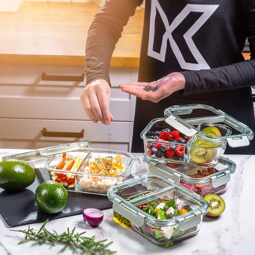 KADAX glass food container with 2 compartments and lid, 1 litre, 4 pieces