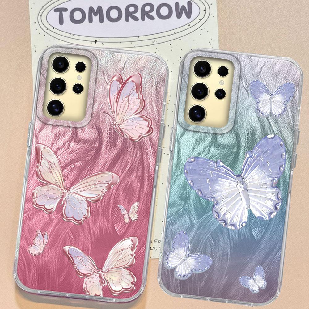 Cartoon Multicolor Butterfly Phone Case for Samsung Galaxy S25 S24 S23 S22 S21 Plus FE Ultra S24+ S25+ Shell Silicone Back Cover