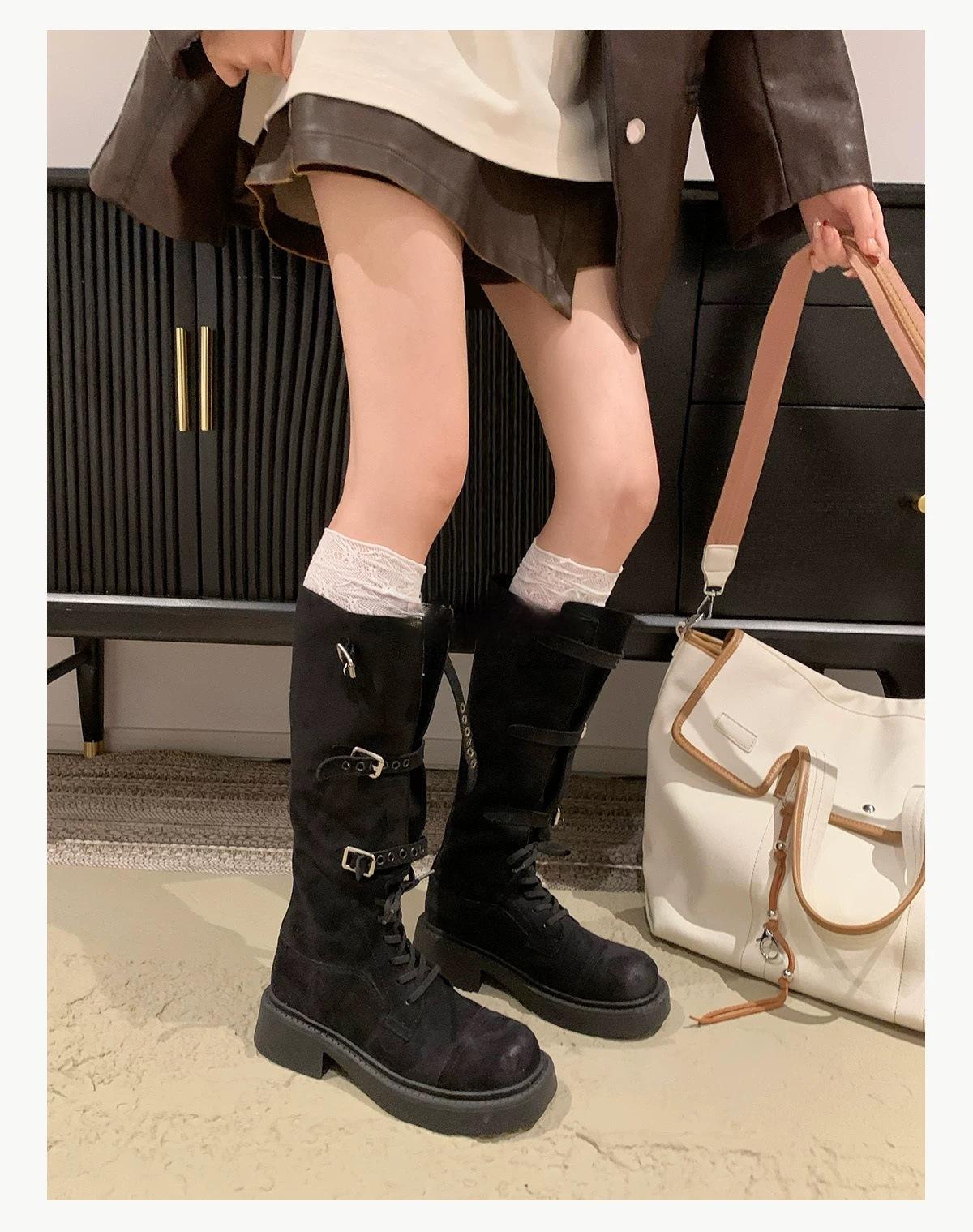 

Ботинки 2025 осень и зима новые рыцарские ботинки британские платформа Maillard западные ботинки на ворсе женские модные ботинки женские ботинки 40 чёрный