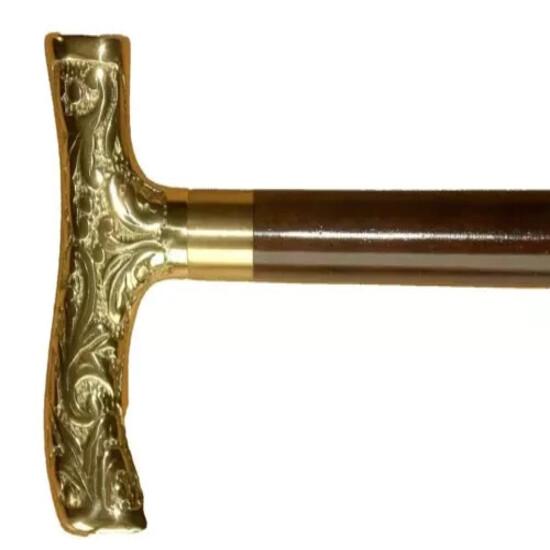 Brass Wooden Cane Handmade Rounder Handle Walking Stick Designer for Gift
