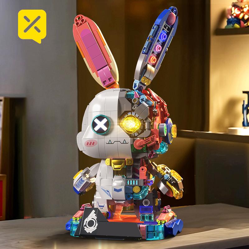 TOYLINX DIY 1377PCS Chinese Building Blocks Rabbit Mechanical Rabbit Creative Puzzle Assembled Rabbit Education Toy Holiday Gift