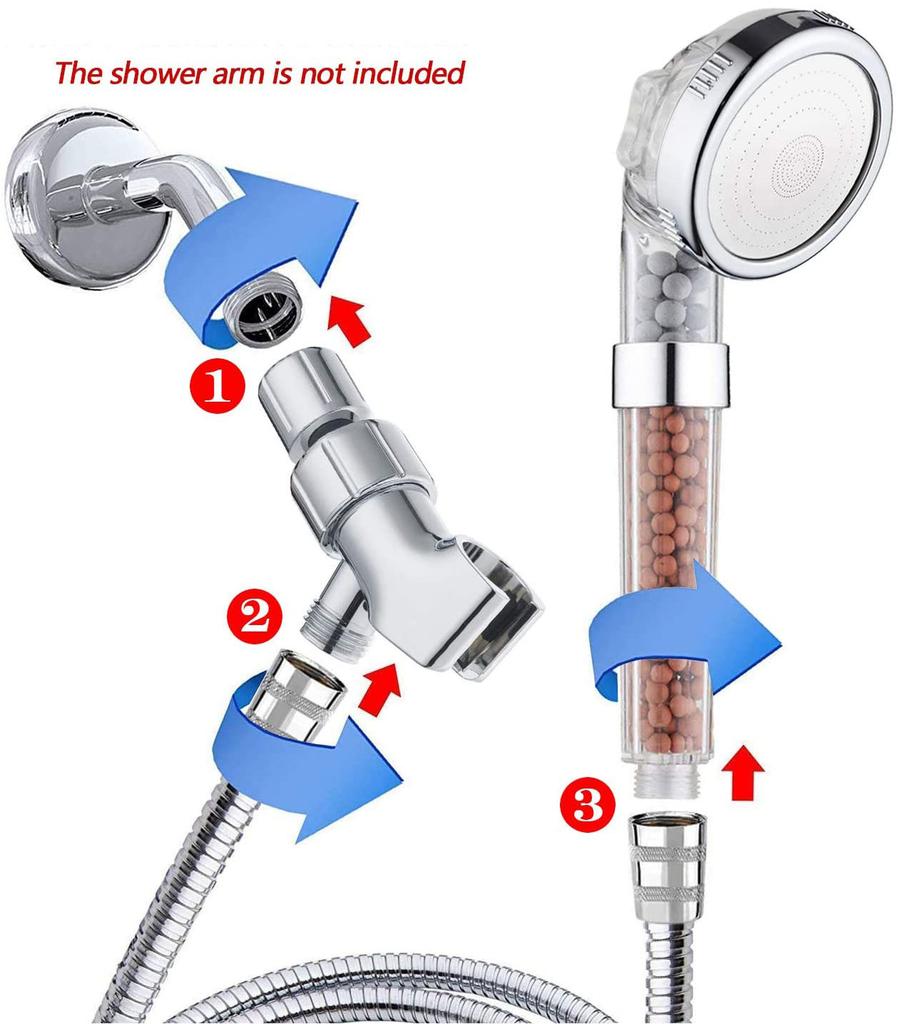 Bathroom Ionic Shower Head Set 3 Functions Filter Handheld Shower With Hose and Bracket