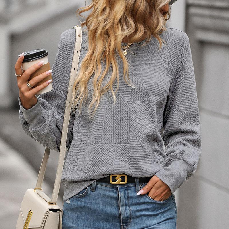 Winter Women Round Neck Sweater Warm Pullover Commuter Elegant Top Loose Casual Women's Retro Solid Color