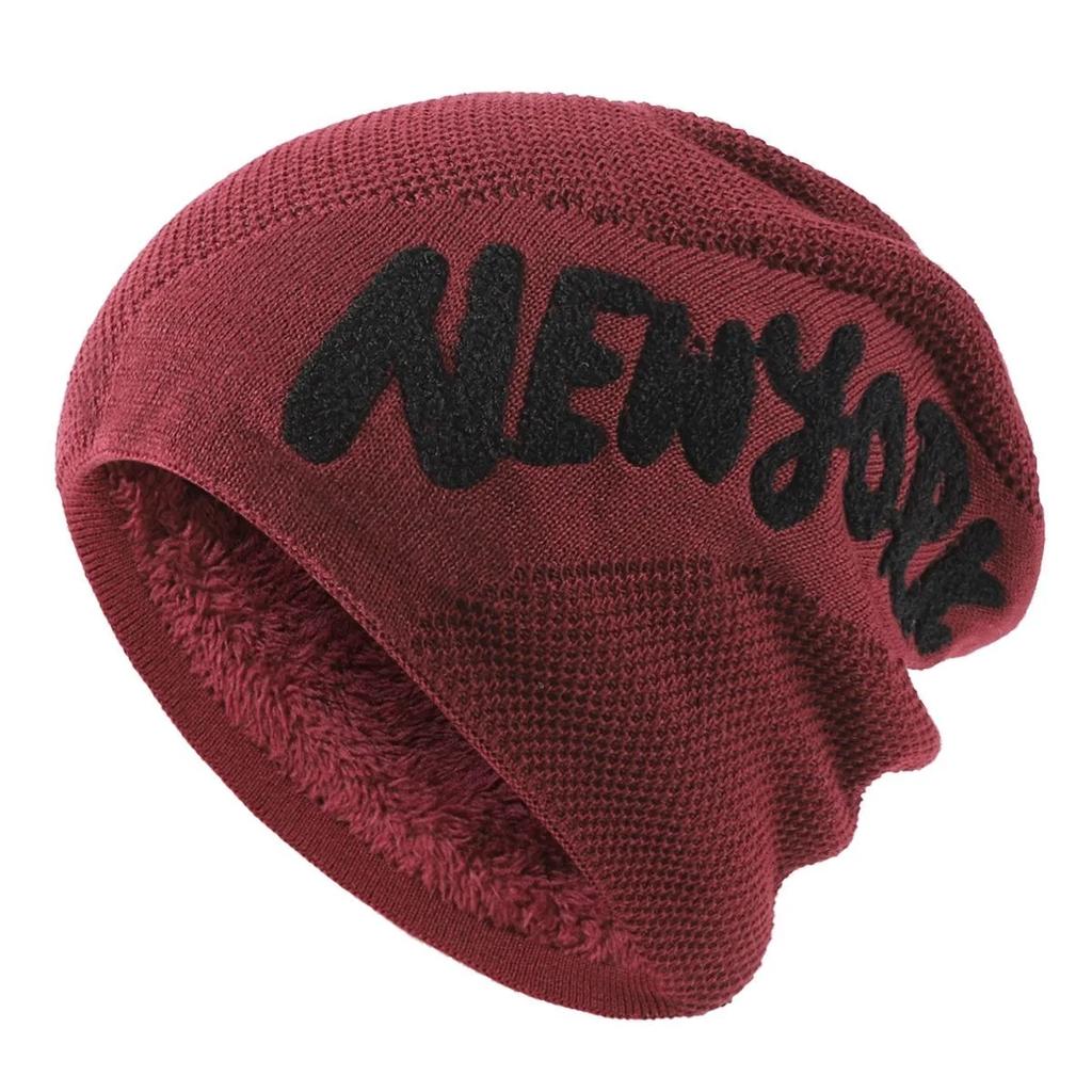 Unisex Fashion NEW YORK Letter Beanie Hat  Men & Women Plush Fur Lined Thick Warm Ski Winter Hat