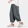 Summer Solid Loose Men Ankle Length Pants Streetwear Fashion Big Size Male Clothing Elastic Waist Casual Thin Wide Leg Trousers