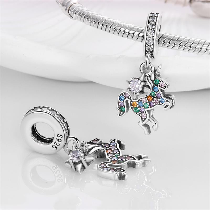 Original Charms Copper Dreamy Colorful Zircon Horse Pendant Beads Fit Bracelet Women Jewelry Making Diy Gift