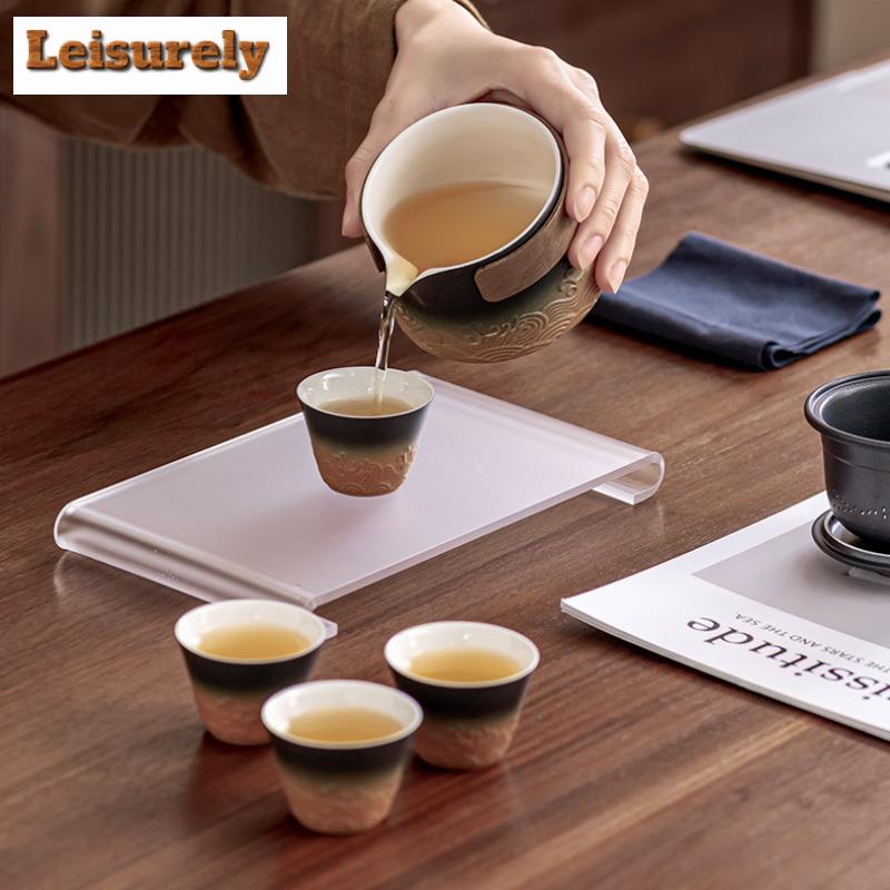 Chinese Wave Hand-held Teapot Tea Set Complete Tea Ceremony Set Teapot And Tea Cup Set Portable Travel Leather Bags Tea Items