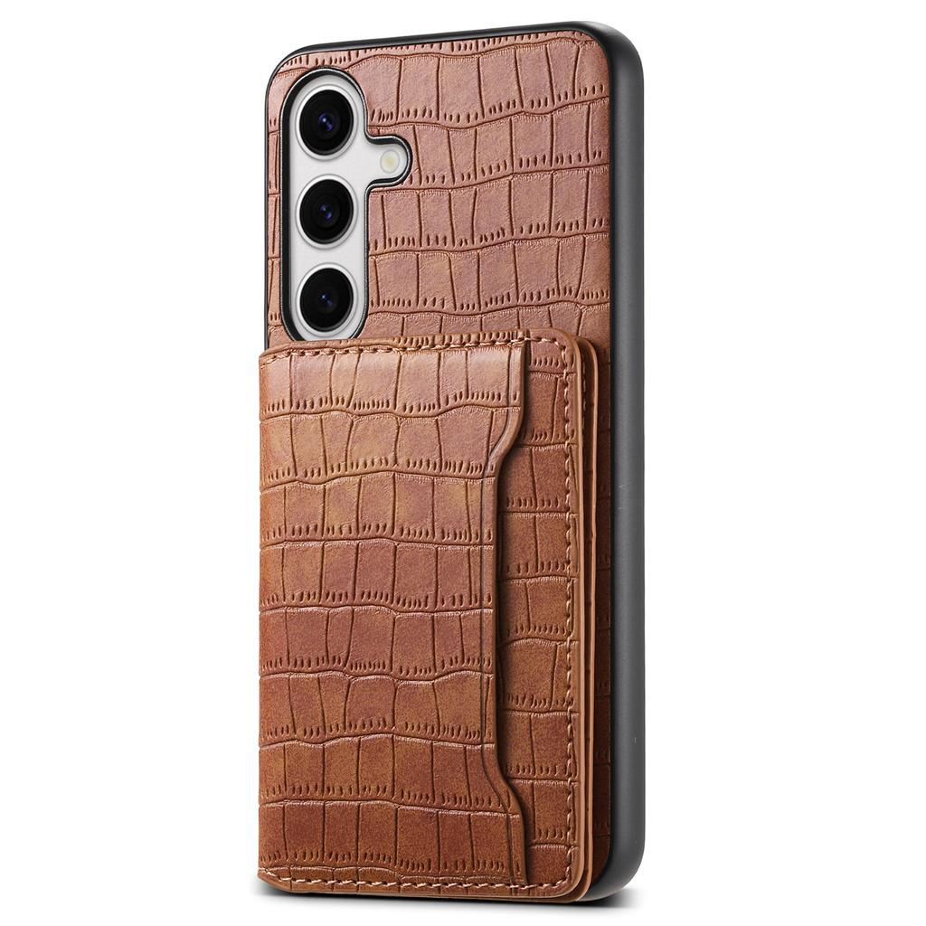 Für Samsung Galaxy S25 Hülle Kartenhalter Ständer Krokodiltextur Leder Rückseite Handyhülle