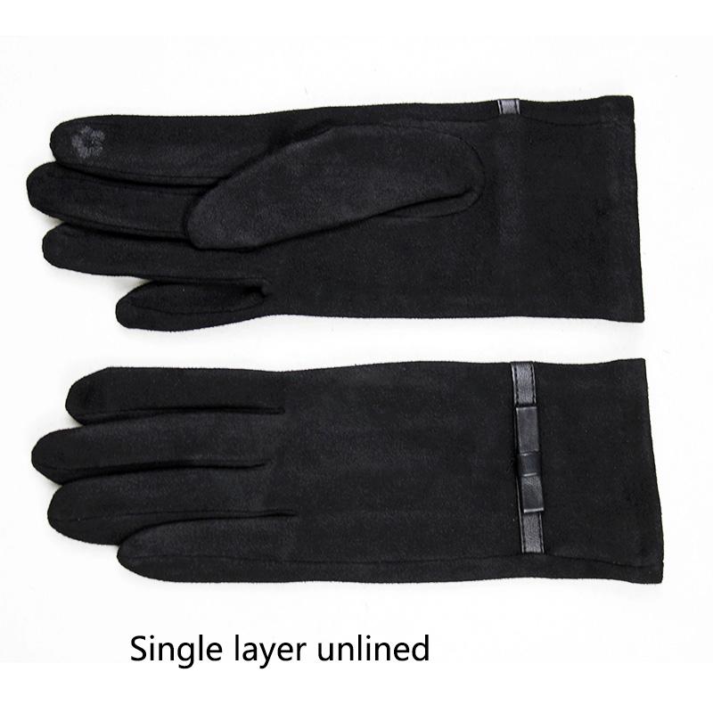 Suede Knitted Gloves Women's Touch Screen Thin Elastic Man-Made Material Black Spring and Autumn Warm Hand Finger Gloves
