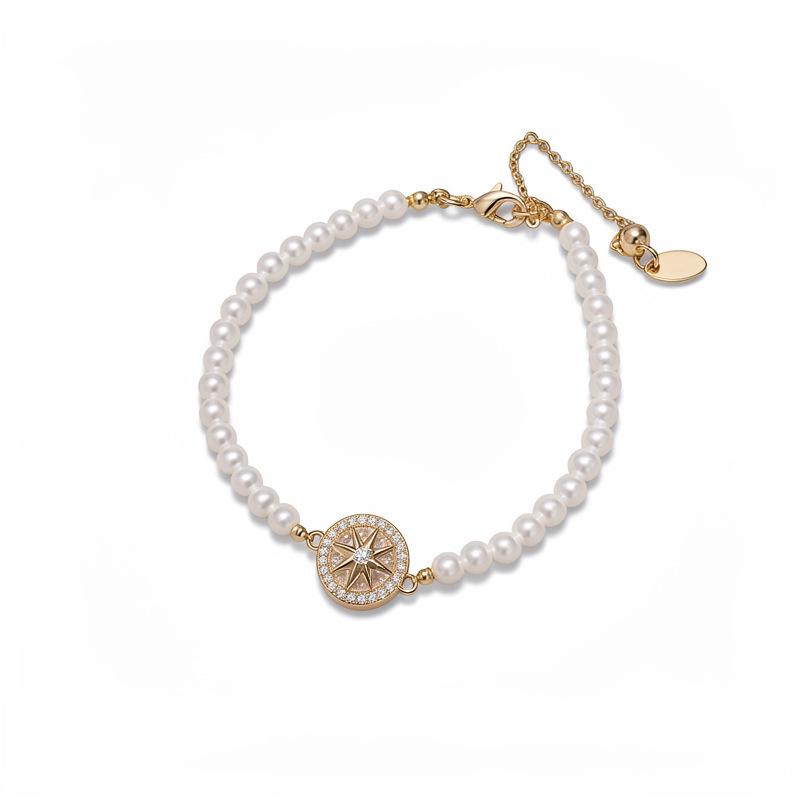 Starry Gold Retro Double-Layer Pearl Bracelet – Luxurious European & American Style, Versatile French Hand Jewelry.