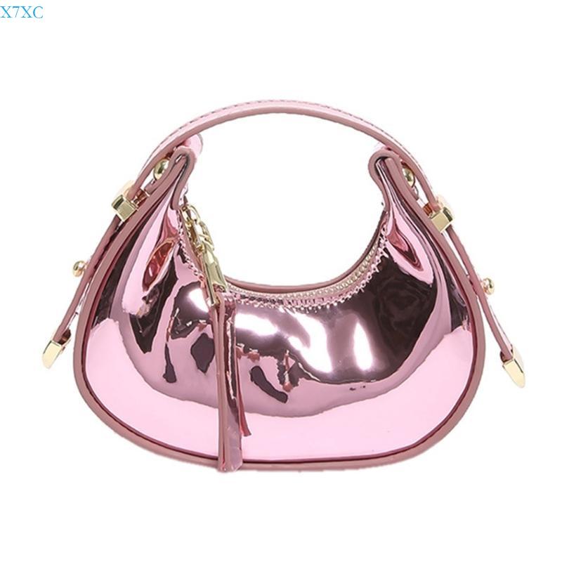X7XC Women Small Evening Handbag PU Leather Dumplings Bag Trend Evening Clutch Bag розовый