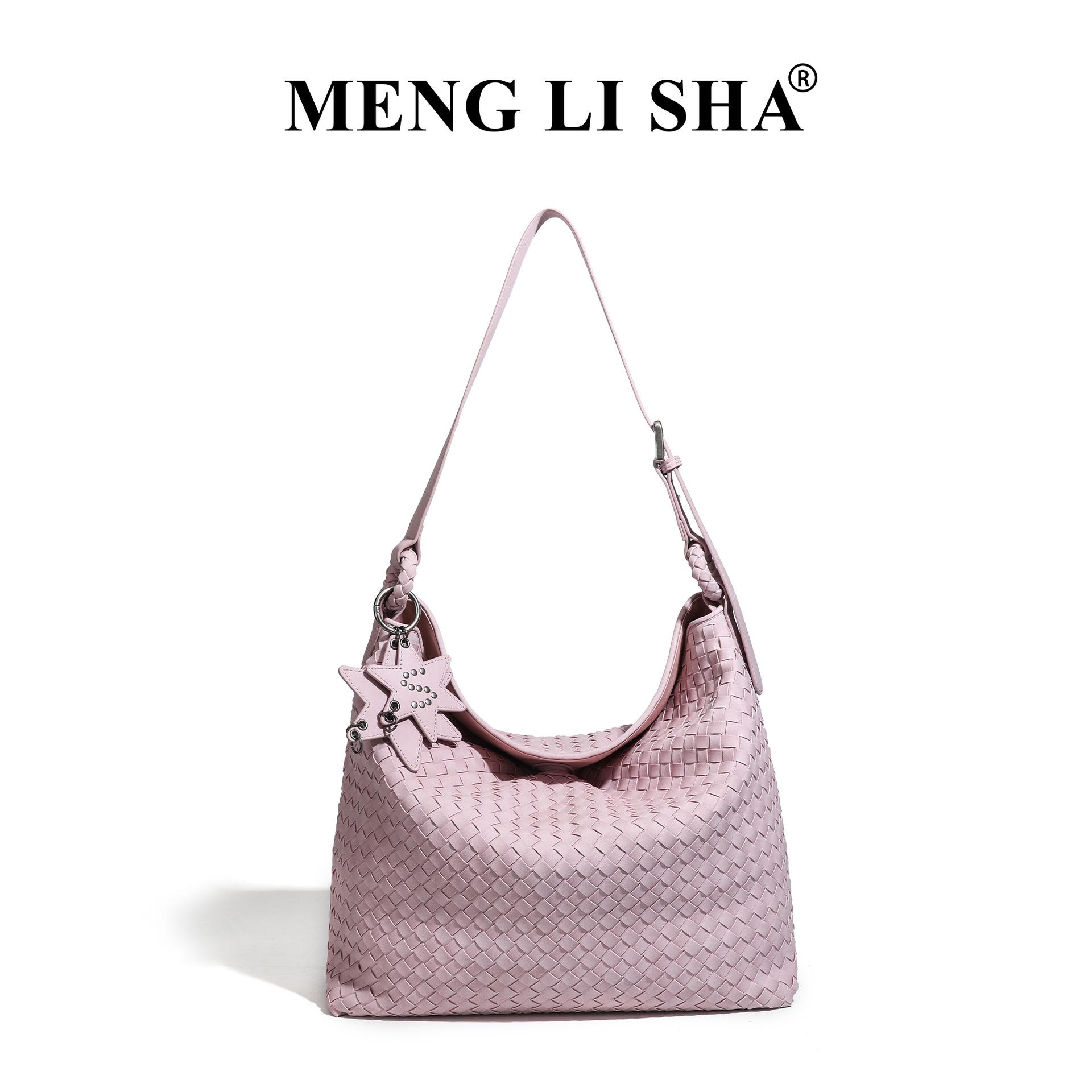 

Autumn and Winter New Large Capacity Hand Woven Bag, Fashionable and Simple One Shoulder Crossbody Tote Bag, Versatile Retro Armpit Bag рожевий