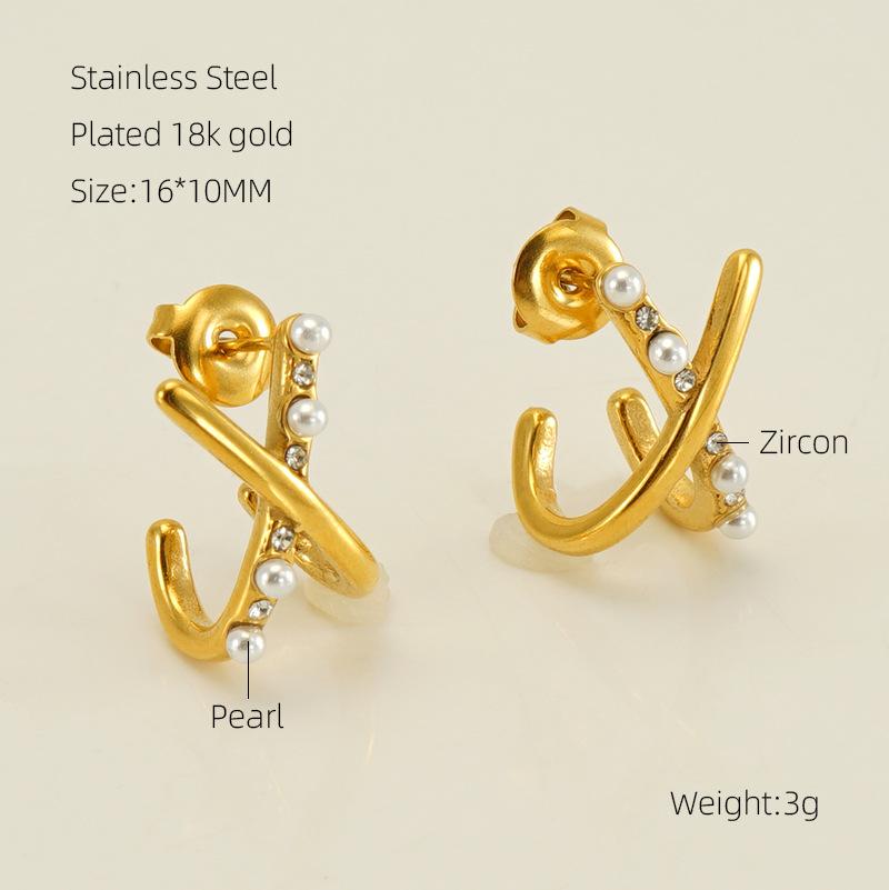 

Spot New Stainless Steel Diamond Earrings Geometric Lines Cross Earrings Titanium Steel 18k Women s золотой