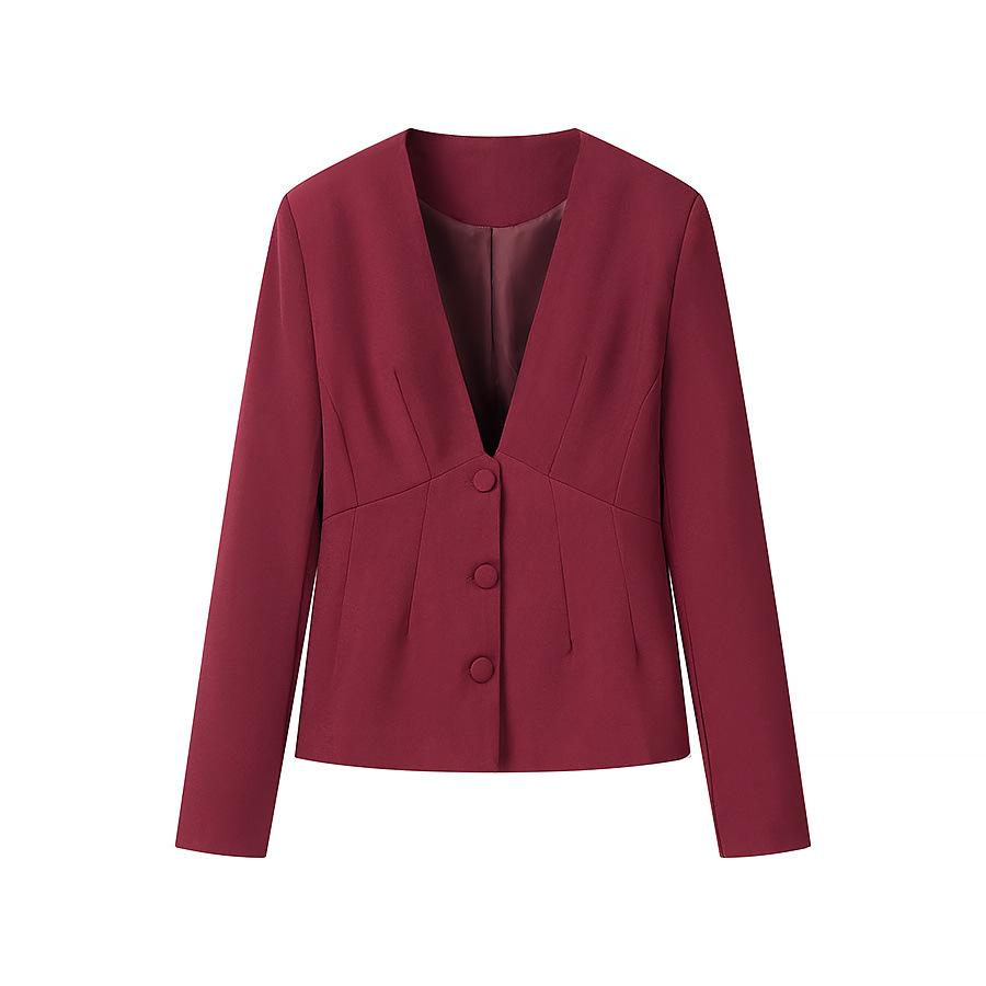 Spring European & American V-Neck Slim Suit Jacket with Straight-Leg Pants Set