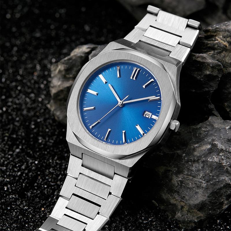 No logo Octagon Dial Watches For Men 50M Waterproof Calendar VJ32 Quartz Movement Watch Mens Fashion Stainless Steel Strap